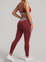 Summer Color-block Yoga Sets Women Thin Strap Open Back Shockproof Sports Bra Tight High Waist Leggings Training Fitness Suits