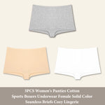 3PCS Women'sCotton Seamless Panties Sports Boxers Underwear Female Solid Color Briefs Cozy Lingerie Intimate Underpants XS-XL