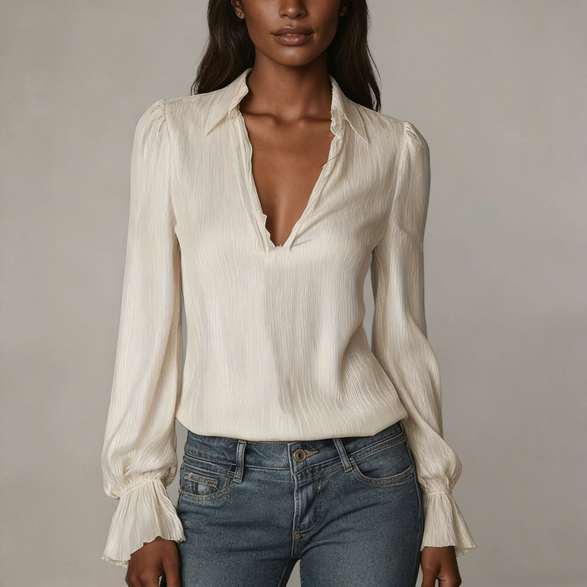 2026 Spring Women's Shirts European and American Fashion Long Sleeve Tops Solid Color Korean Style Lapel Shirts with Ruffles