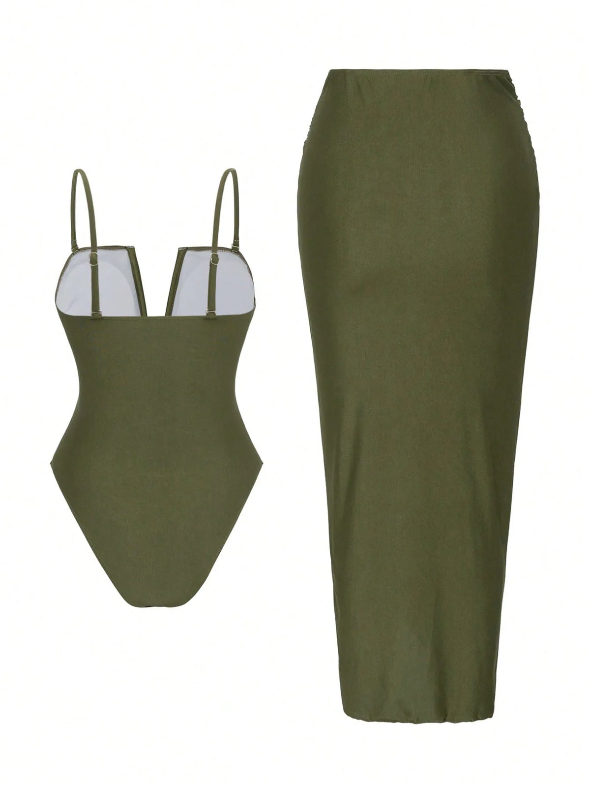 Vintage Green V Neck Pleate One Piece Swimsuit Long Skirt Sets 2026 Women Holiday Tummy Control Bathing Suit Swimwear Monokini