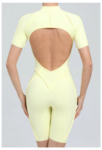 Summer Zipper Workout Jumpsuit Sports Overalls Women Running Fitness Short Sleeve Yoga Bodysuit