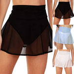 Women's Sheer Mesh A Line Mini Skirts High Waist Sheer Swimwear Cover Up Ruched Waist See Through Flowy Chiffon Wrap Mini Skirts