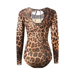 S - XXL New Sexy With Shorts Leopard Long Sleeve One Piece Swimsuit Women Swimwear Female Padded Bather Bathing Suit Swim V7348