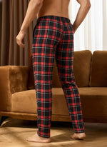 Men's High-Waisted Check Pajama Pants Loose Fit Stylish Sleep Bottoms Home Wear Long Pants for Spring and Autumn