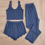 Comfortable 3-Piece Women's Pajamas Set with Lace Splicing