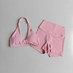 2PCS Nude Sexy Yoga Set Halter Neck Sports Bra And Shorts Breathable Fitness Training Underwear Slimming Beautiful Back Design