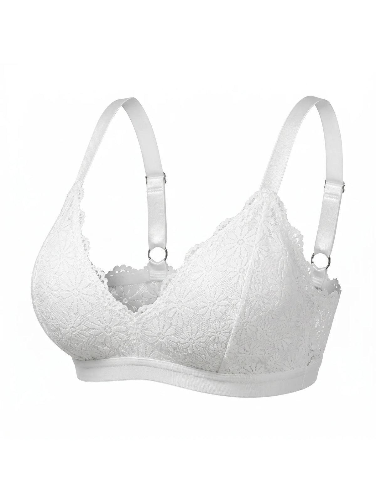 Plus Size Wireless Bra White Double Layered Lace Bralette Women Breathable Soft Full Coverage Comfort Everyday Lingerie MR3083