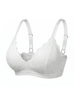 Plus Size Wireless Bra White Double Layered Lace Bralette Women Breathable Soft Full Coverage Comfort Everyday Lingerie MR3083
