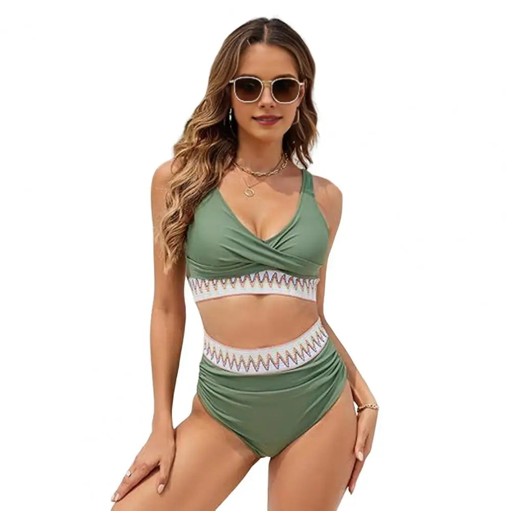 Woman Swimsuits V-Neck Tummy Control Women Bikini Set Removable Padding High Waist Bathing Suit For Vacation Women's Clothing