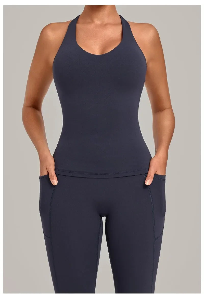 Women's Seamless Yoga Vest Sports Fitness Gym Beauty Back Top Nude Slim Fit Training Running Workout Vest