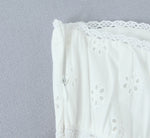 Foridol White Cotton Summer Women's Dress 2025 Off Shoulder Strapless Mini Beach Dress Casual Flower Embroidery Drawstring Dress