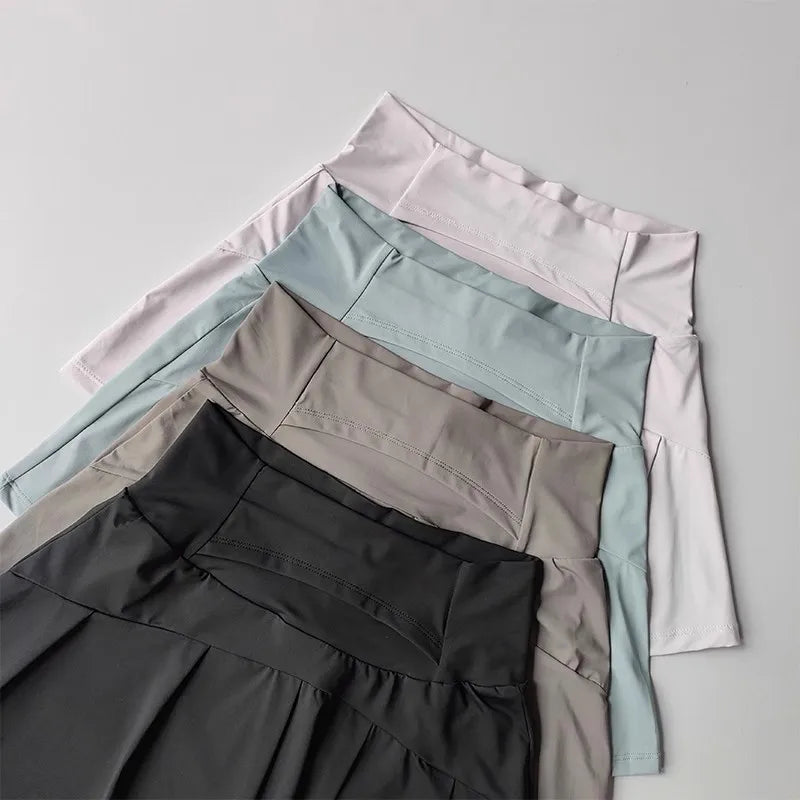 Women's High-Waisted Sports Short Skirt Anti-Glare A-Line Yoga Pants Skirt with Inner Lining for Fitness Cool Design