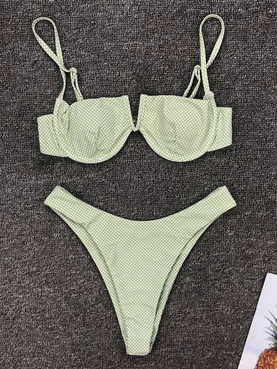 Underwired V-Bar Bikinis 2026 Polka Dot Bikini Women Swimsuit Female Swimwear Two Pieces Bikini Set Push Up Bathing Suit Swim