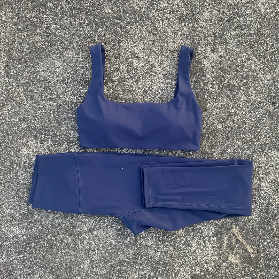 Solid Color Soft Women Gym Yoga Set Sexy Back Hollow Out Gym Bra+High Waist Sport Yoga Leggings 2pc Tight Sportwear Workout Wear