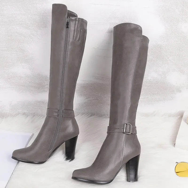 2020 fashion high heels women knee high boots pu leather office ladies dress shoes spring autumn boots woman big size 34-43 63
