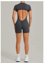Women's Seamless Yoga Jumpsuits Sports Fitness Beauty Back Slim Fit Short-Sleeves One-Piece Workout Gym Training Bodysuits