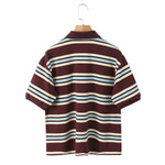 Foridol Burgundy Striped Casual Women T-shirt Summer Loose Polo Shirts Buttons New Female Tops Blouse White Tops Spring Shirt