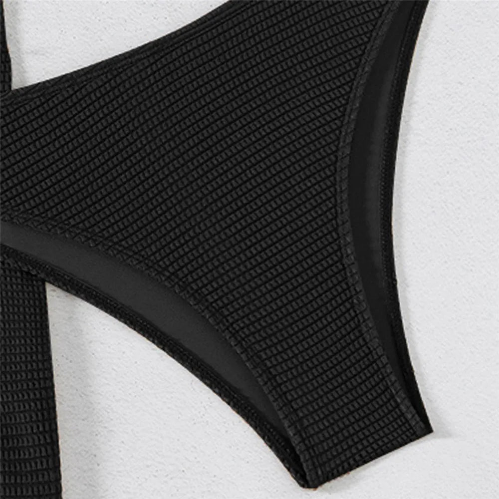 Brown Solid Swimwears Strapless Bandeau Bikinis Sets 3 Pieces Cover Up Sexy Swimsuit Woman 2026 Metal Buckled Bikini Beachwear