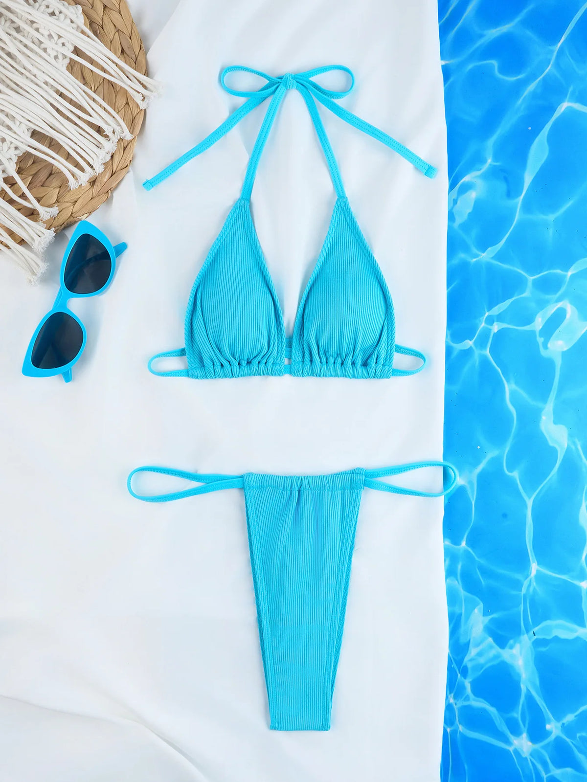 Sexy Micro Bikini 2024 Woman Swimsuit White Ribbed Swimwear Women String Thong Bikinis Set Female Bathing Suit Beachwear Biquini