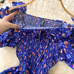 2025 Summer French Vintage Floral Dress Fashion Elegant High-Waisted Drawstring Vestidos Printed Fresh And Sweet Long Dresses