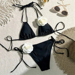 Sexy Flower Bandeau Swimwear Thong Bikini 2026 Women Lace-up Swimsuit Swimming Bathing Suit Brazilian Bikinis Sets Mujer Biquini