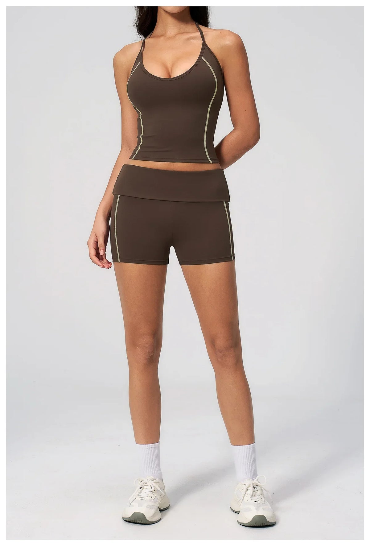 Quick Dry Contrast Color Yoga Shorts 2026 Tights Hip Lifting Workout Fitness Leggings High Waist Folded Running Athletic Shorts