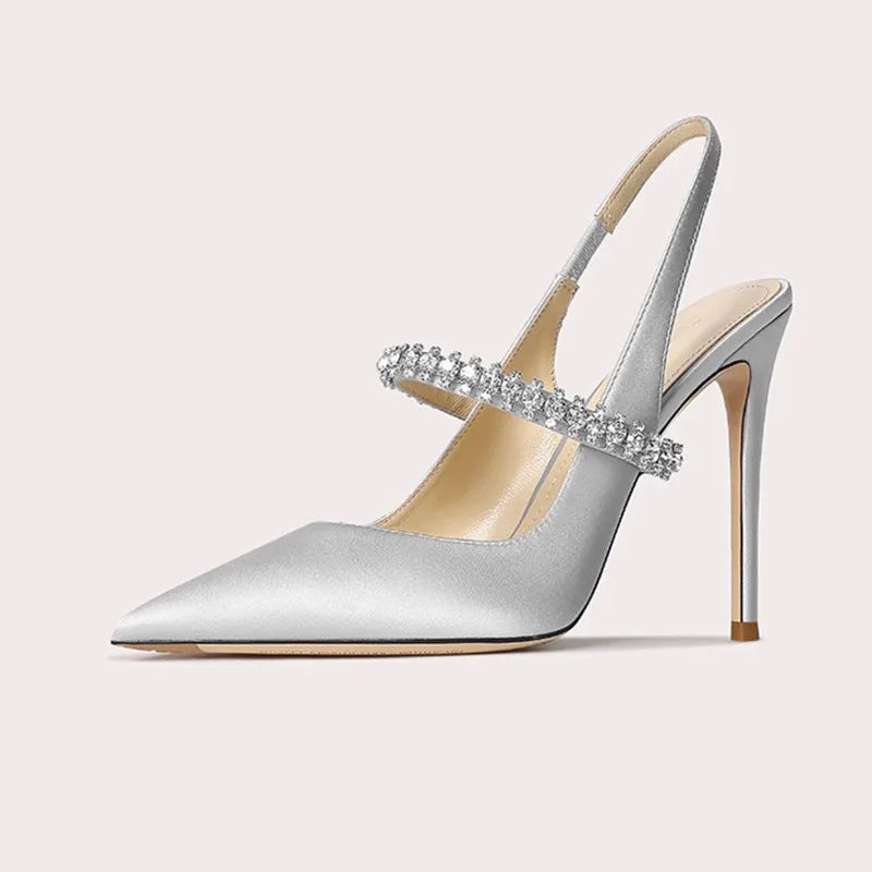 Size 34 45 Women's Diamond Bao Head Sandals 2025 New Thin Heel Pointed Sheepskin Leather High Heels Women's Wedding Shoes
