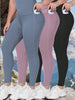  Women Leggings With Pockets Solid Color High Waist Butt Lifting Workout Tights Slim Elastic Pants Casual SportWear