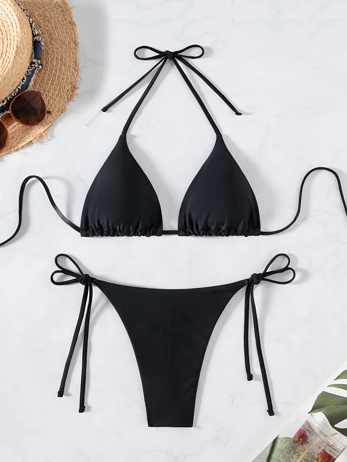 ZTVitality Sexy Set Damen Black Triangle Tie Side Bikini 2025 New Biquini Padded Pad Halter Backless Swimsuit Women Swimwear