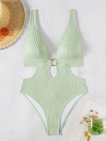 Deep V Neck Cut Out Women Swimwear One Piece Swimsuit Female High Leg Cut Monokini Bather Backless Bathing Suit Swim Beachwear