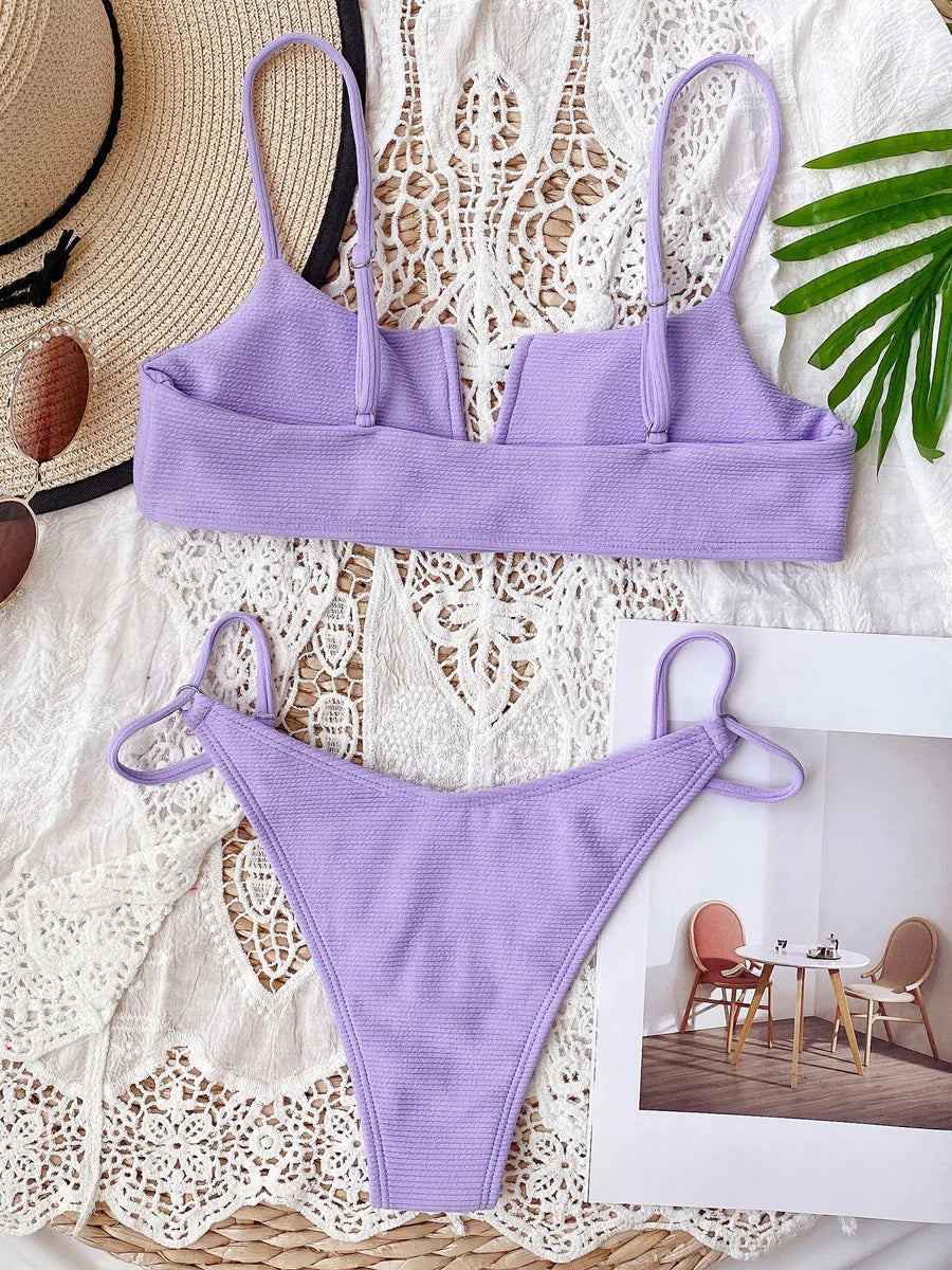 V-Bar Underwired Polka Dot Bikini 2025 Women Swimsuit Female Swimwear Two Pieces Bikini Set Ribbed High Cut Bathing Suit Swim