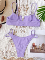 Ribbed Polka Dot Bikinis V-Bar Underwired Bikini Women Swimwear Female Swimsuit Two Pieces Bikini Set High Cut Bathing Suit Swim