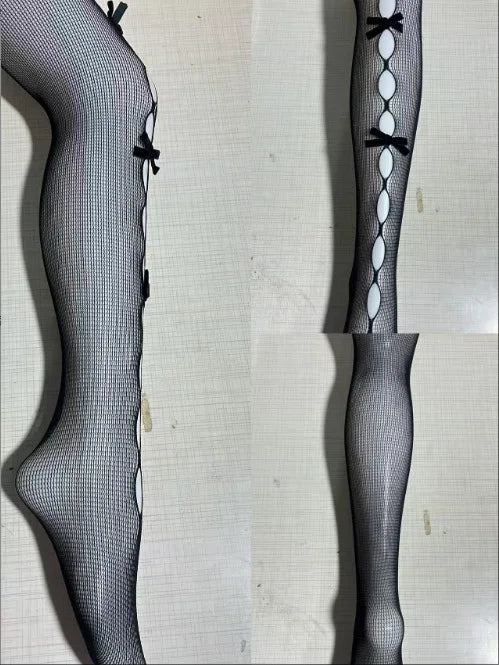 Lolita Bowknot Fishnet Stockings For Women Charming JK Fishnet Stockings White Pantyhose Sexy Hollow Out Pantyhose Elegant SC2U