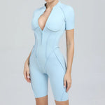 Summer Zipper Short Sleeve Yoga Jumpsuit Women Outerwear Sports Fitness Hip-lifting Backless One-piece Workout Gym Tracksutis