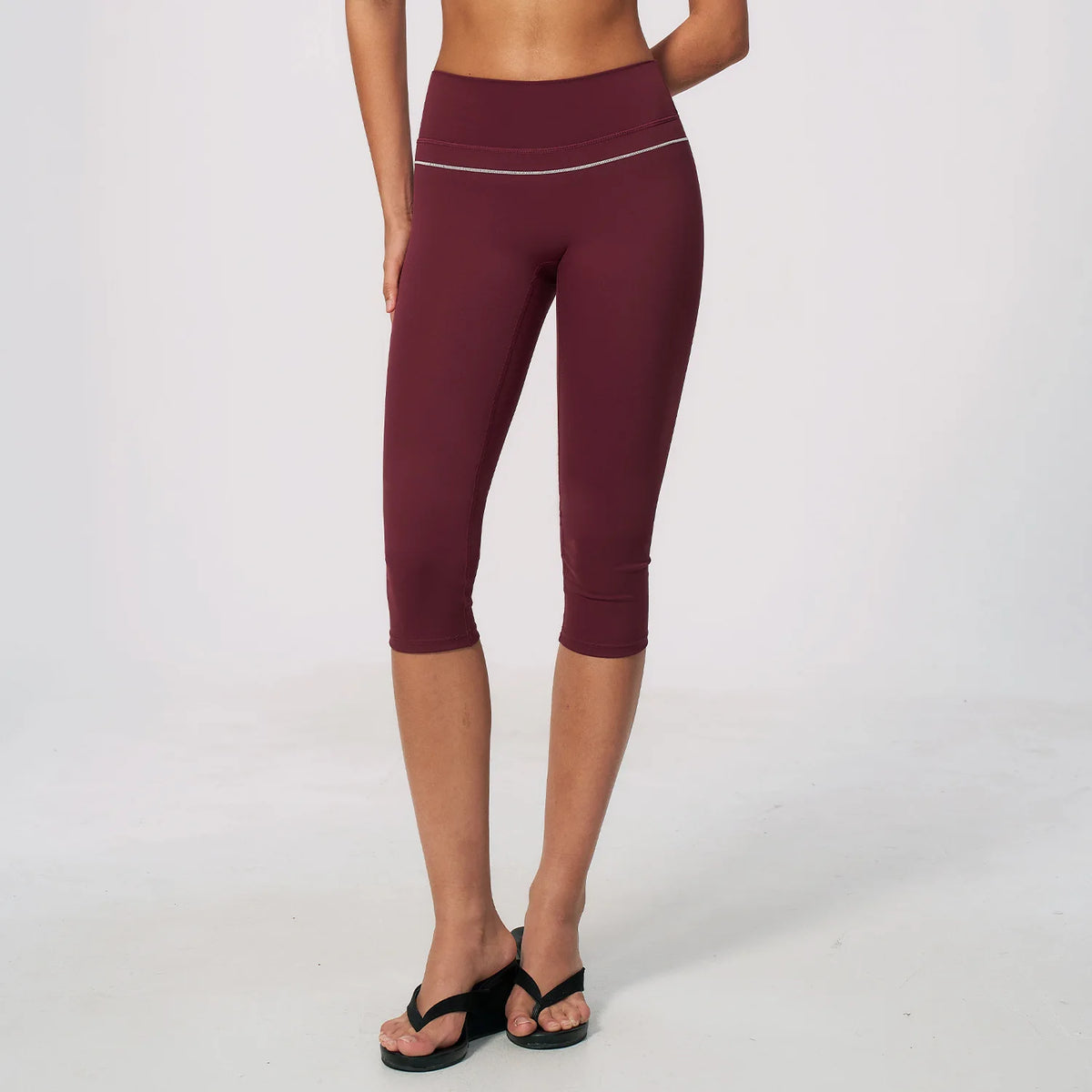 Hip Lifting Midi Length Yoga Pants Women Contrast Color Gym Sports High Waist Capri Trousers Breathable Fitness Running Leggings