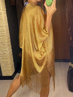 Sexy Fringe Tassel Mesh Sheer Shiny Knitted Tunic Beach Cover Up Cover-ups Beach Dress Beach Wear Beachwear Female Women V3321
