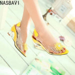 NASBAVI New Fashion Flower Transparent Sandals Wedge Women Shoes Large Size Sandals Women Size 34-43