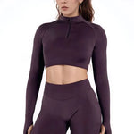 NCLAGEN Impact Crop Zippy Fitness Top Long Women Sleeve GYM Clothes Seamless Running Workout Quick Dry Pilates Sports Yoga Shirt