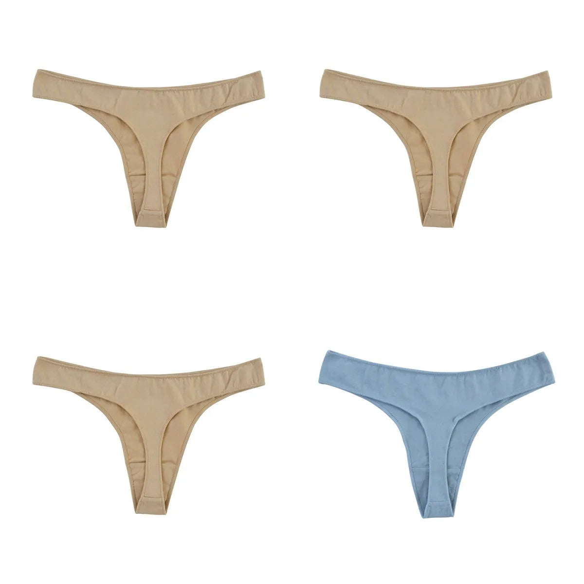 4Pcs/Set Cotton Panties Women Low-Rise Thong G-string Solid Breathable Stretchy Underwear Ladies Sexy T-back Lingerie M-XL