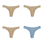 4Pcs/Set Cotton Panties Women Low-Rise Thong G-string Solid Breathable Stretchy Underwear Ladies Sexy T-back Lingerie M-XL