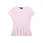 Women's Fashion Skirt Knit Top Women Pink Solid Color V Neck Short Sleeve Knit Top Hem Slim Fit Casual Elegant For Summer HFZN