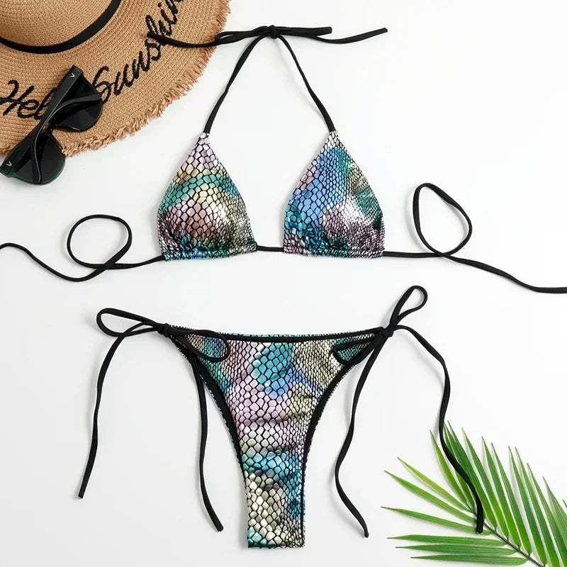 Fish Scales Shiny Halter Triangle Bikinis Sets Swimwear Women Micro Thong Swimsuits Swimming Suit Biquinis Bikinis de Mujer 2026