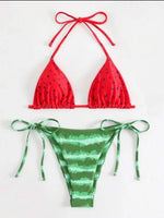 Sexy Women Cute Watermelon Print Halter String Micro Bikini Sets Two Pieces Swimsuit Swimwear Bathing Suit Beach Outfits Biquini