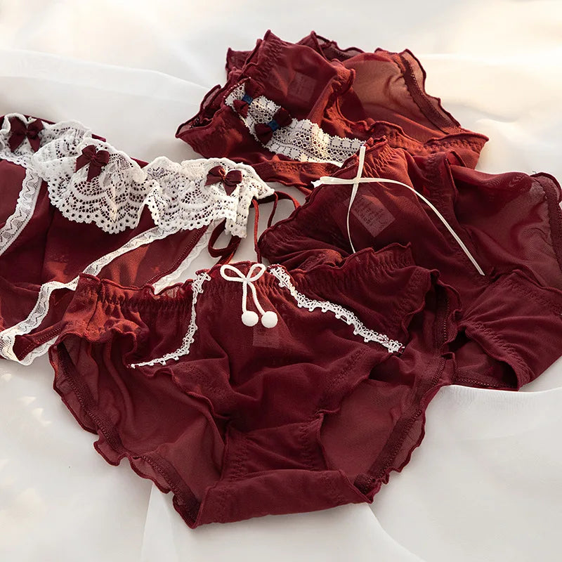 Lace Panties Women Underwear L-XL Low-Rise Briefs Sexy Underpants Lace Solid Color Panties Comfy Lingerie