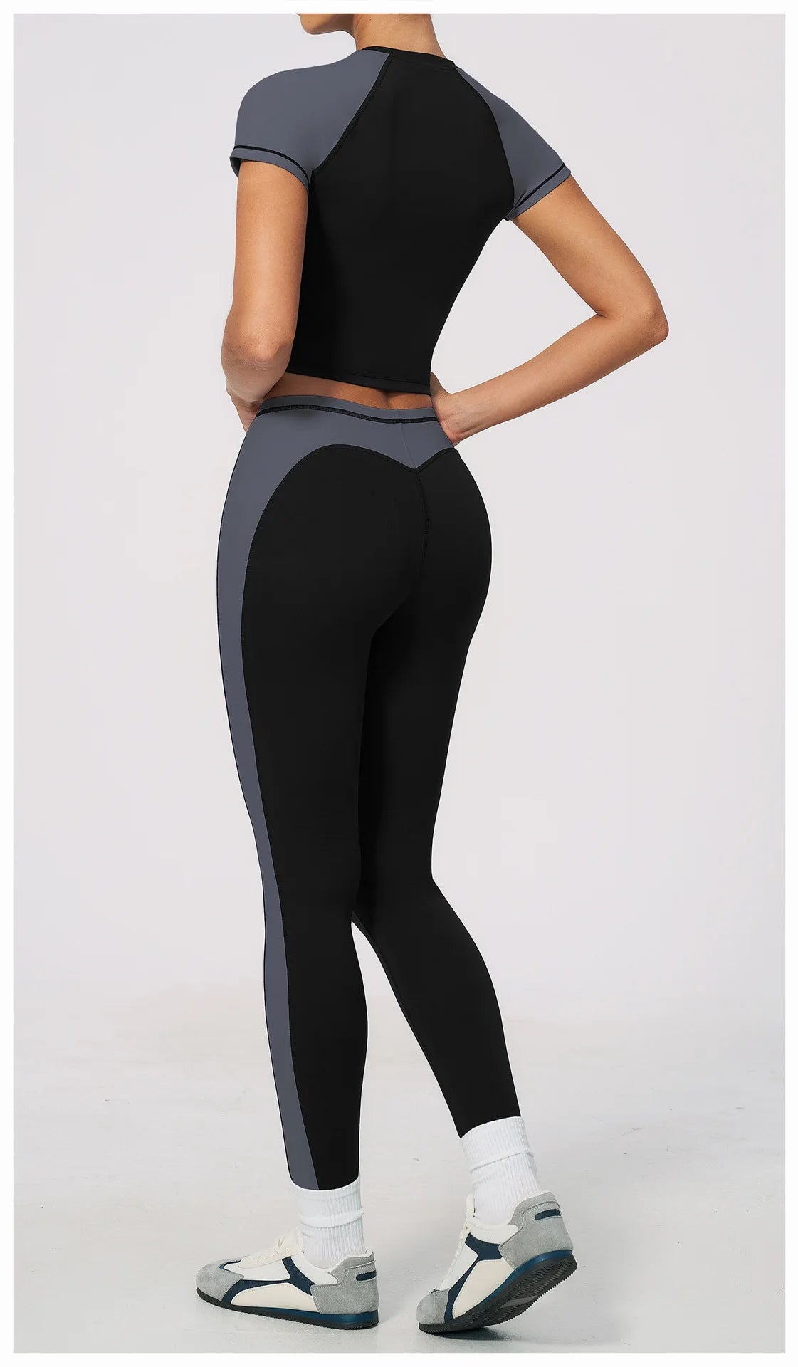Nake Yoga Set Women's Tracksuit Color Contrast Short Sleeve Slim Sports T Shirts High Waist Leggings Fitness Clothes Gym Outfits