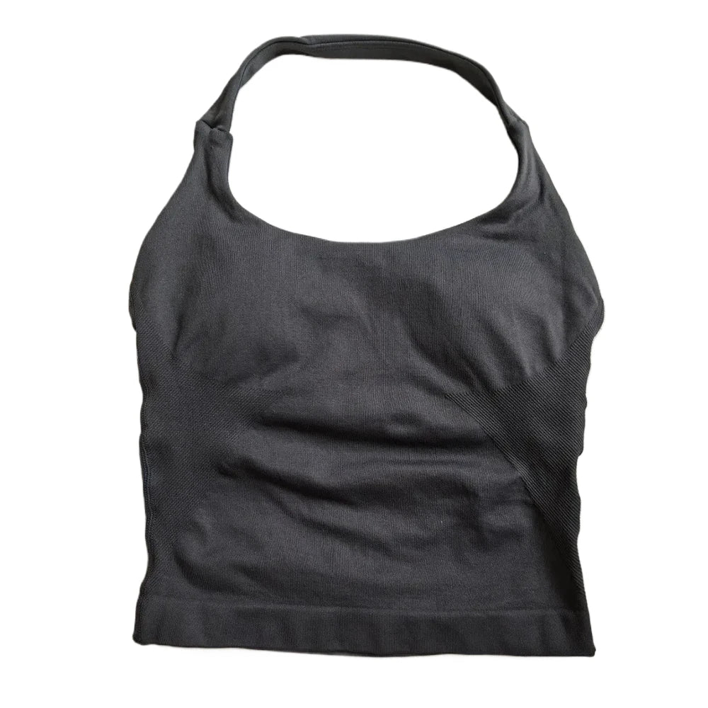 Gym Top Women Clothes Strappy Workout Tank Top Padded Sports Bra Backless Yoga Shirts Seamless Gym Crop Top Halter Fitness Vest