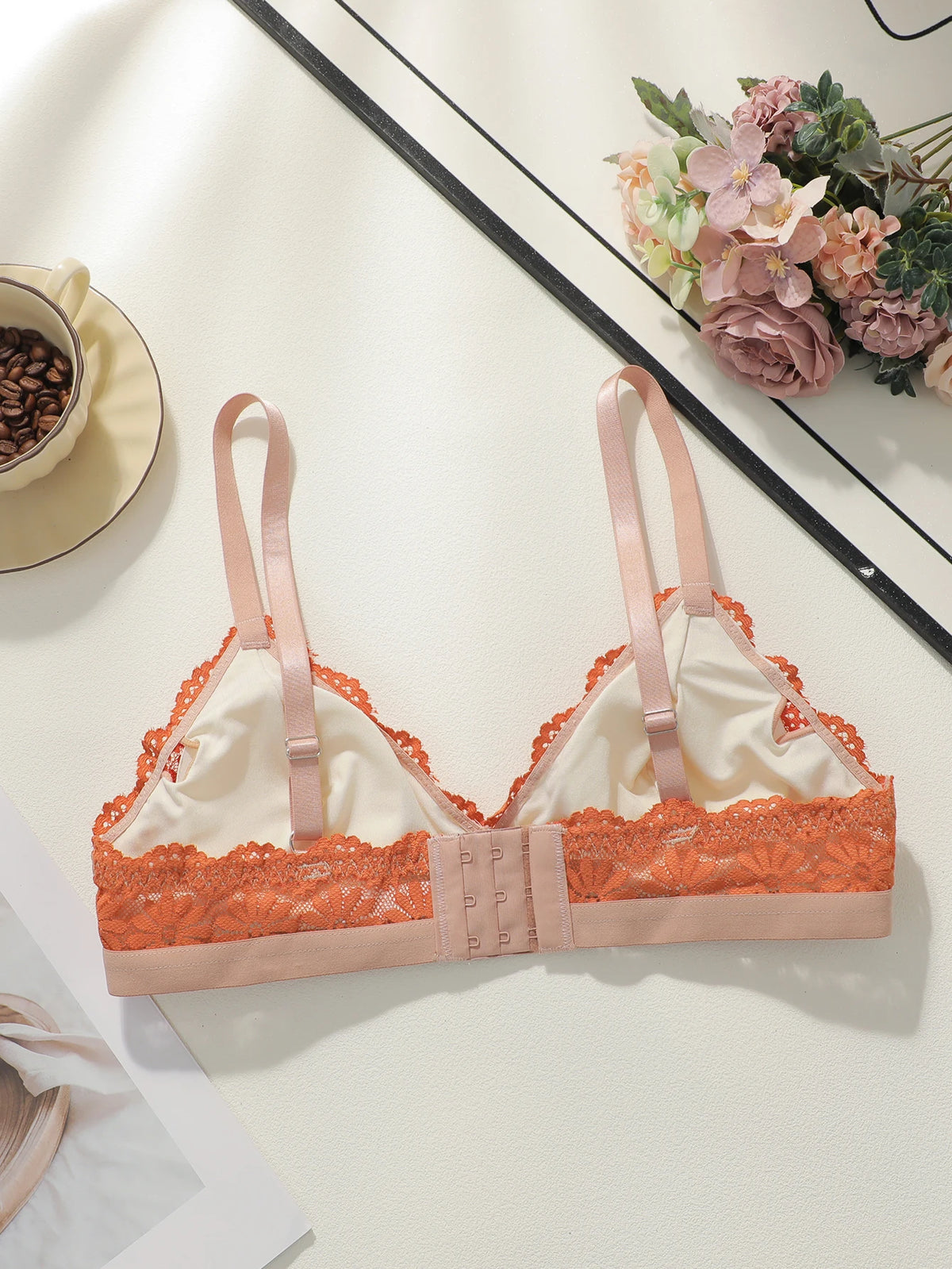 French Floral Lace Wireless Thin Straps Triangle Cup Women Summer Breathable See Through Lingerie Soft Daily Underwear MR2953