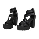 Spring and Summer New Model Fashion Chunky Heel Women's Sandals Open-toe Buckle Platform Sexy Party Women's Shoes High 11cm