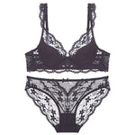 New Women Lace Flowers Embroidery Lingerie Set Sexy Hollow Thin Cup Push Up Bra Summer Comfort Underwear Adjustable Strap Bras
