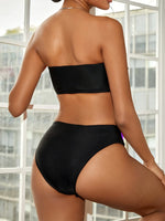 Sexy Bandeau Bikini 2026 Women Black Patchwork Striped Push Up High Waist Swimsuit Summer Bathing Suit 2 Piece Swimwear Biquini